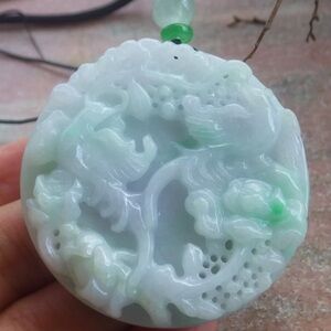 Elegant Certificate Jadeite Jade lavender Green Circle Pendant Phoenix Flower